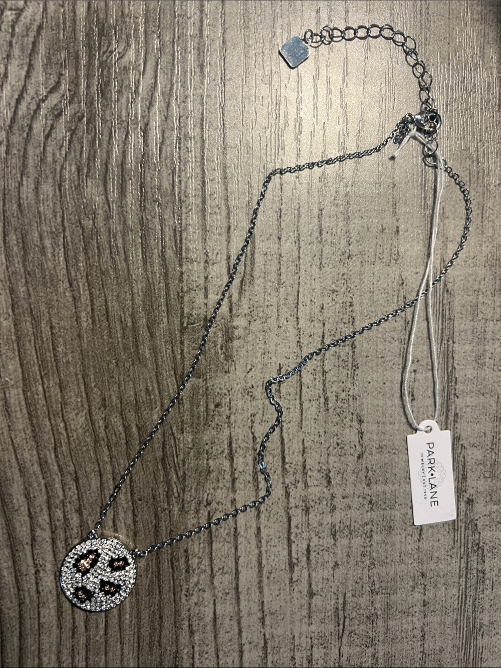Park Lane Silver Leo Crystal Leopard Disc Necklace with Black Accents